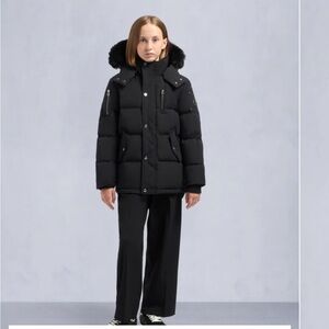 Moose Knuckles Kids Black Down Puffer with Fur-Trim Hood